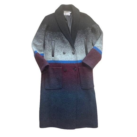 T by Alexander Wang Horizon Stripe Double-Breasted Ombre Wool Car Coat - Picture 9 of 15